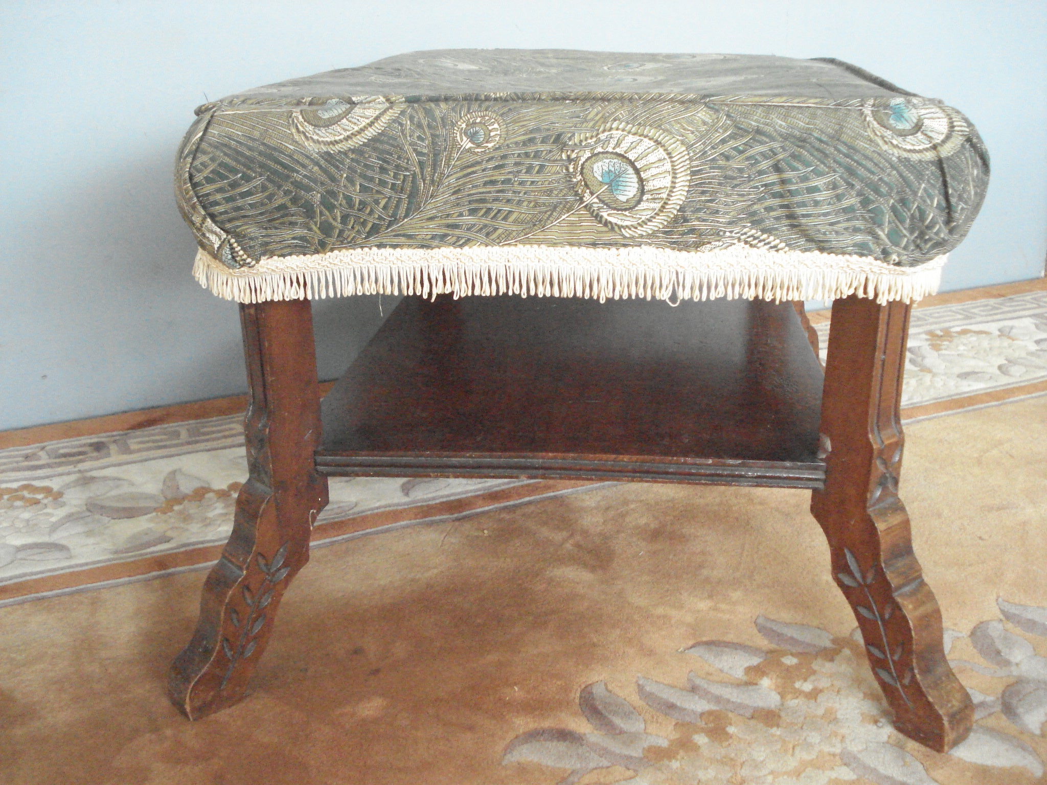 Upholstered Seat in Peacock Feather Design