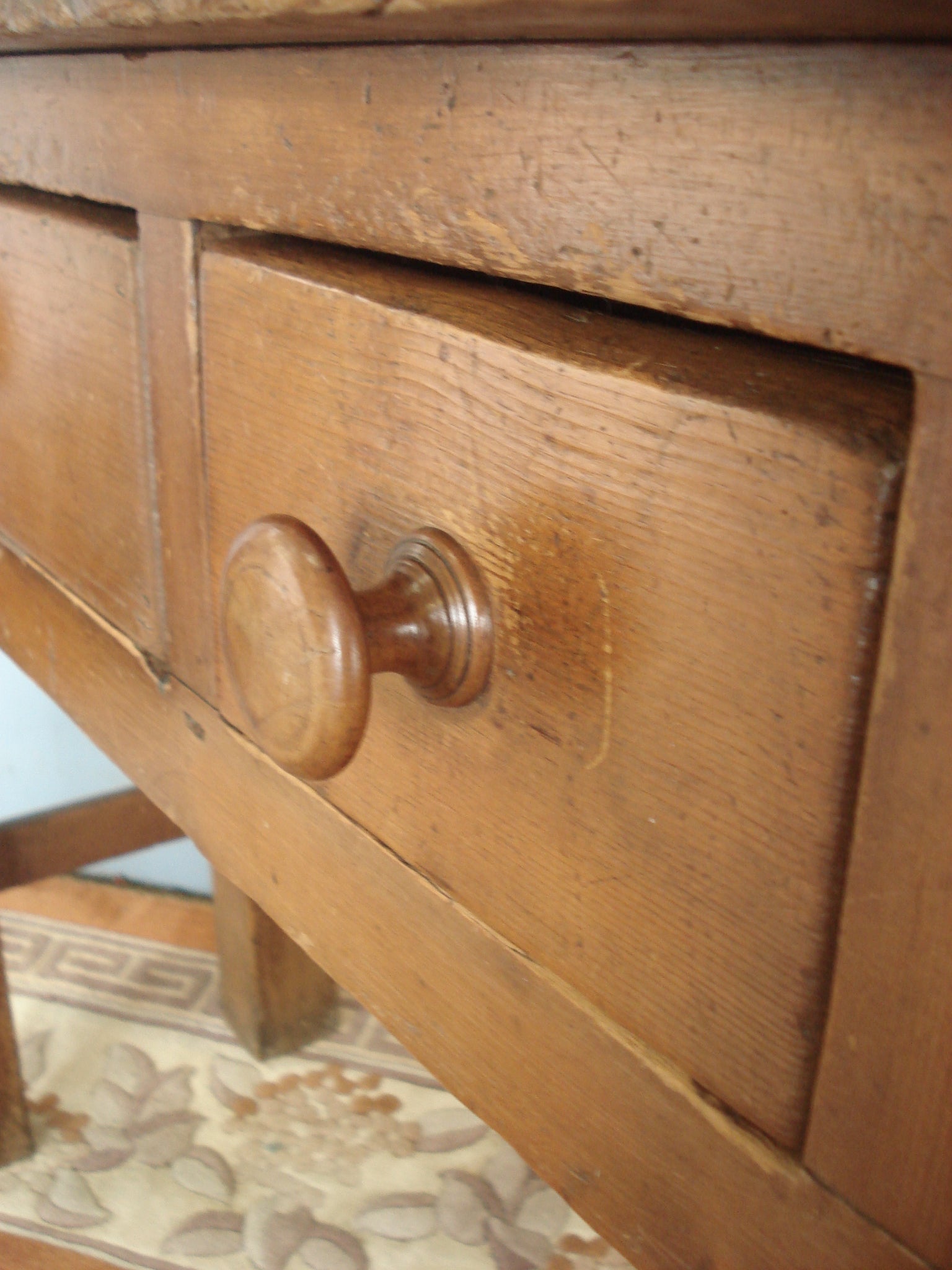 In its original finish:  A shallow 19th century dresser base / console table