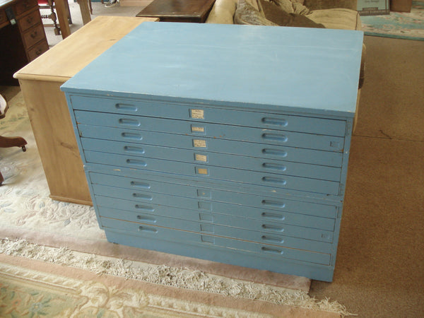 Mid century large ten drawer map chest.