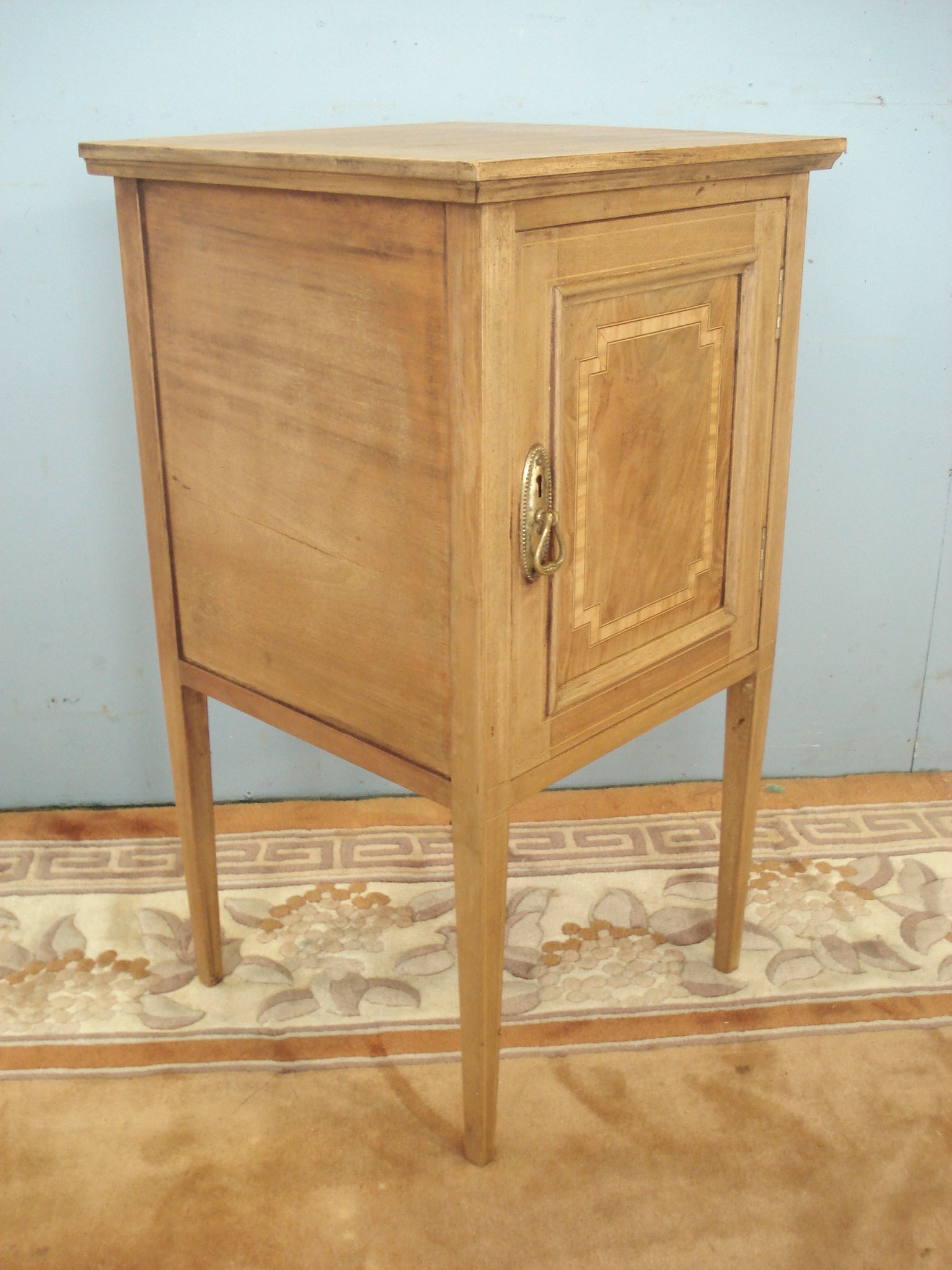 Inlaid Edwardian Blonde Mahogany Side Cabinet on Straight Tapering Legs
