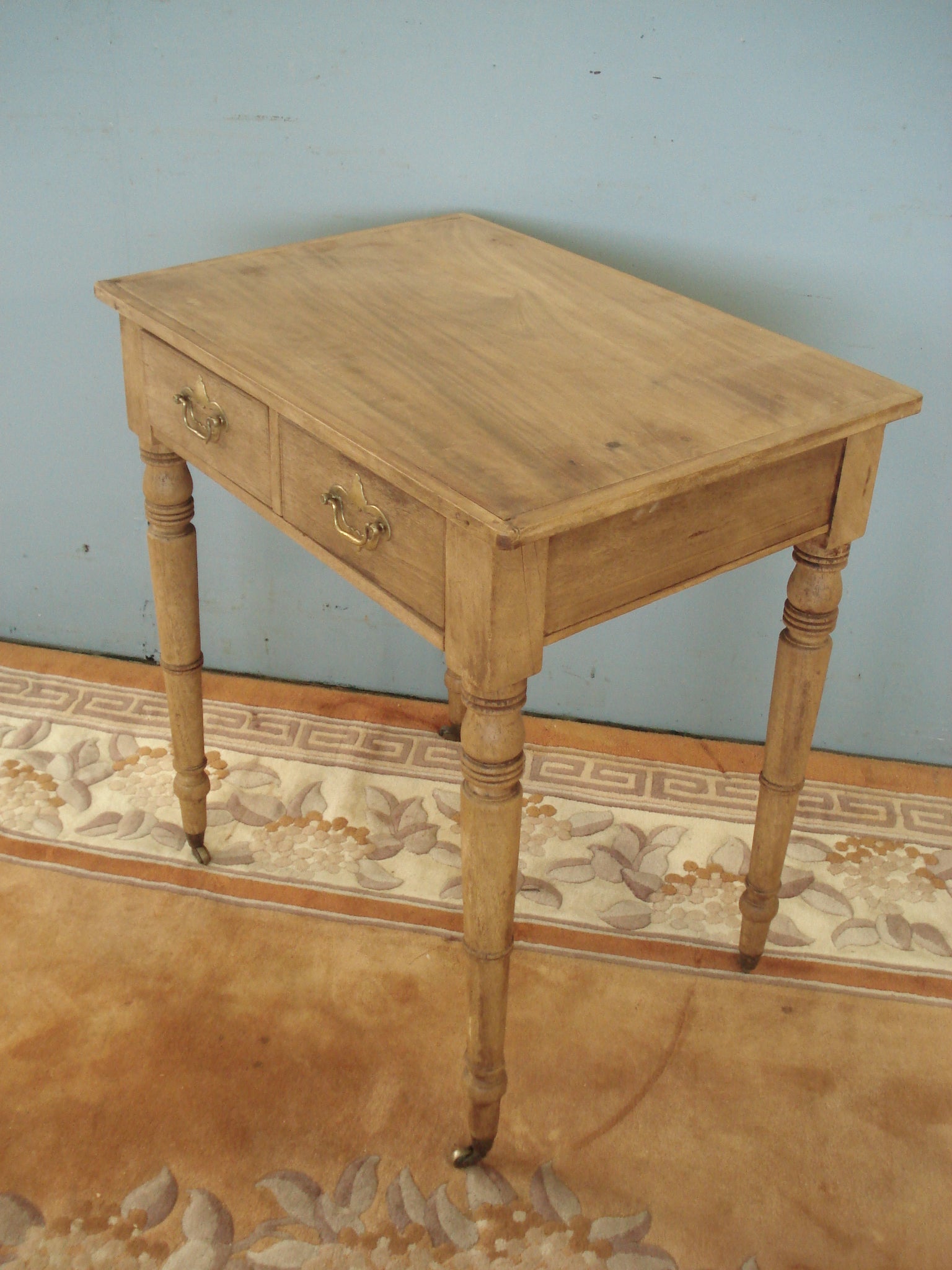 Finely Made Victorian Two Drawer Blonde Mahogany Side Table