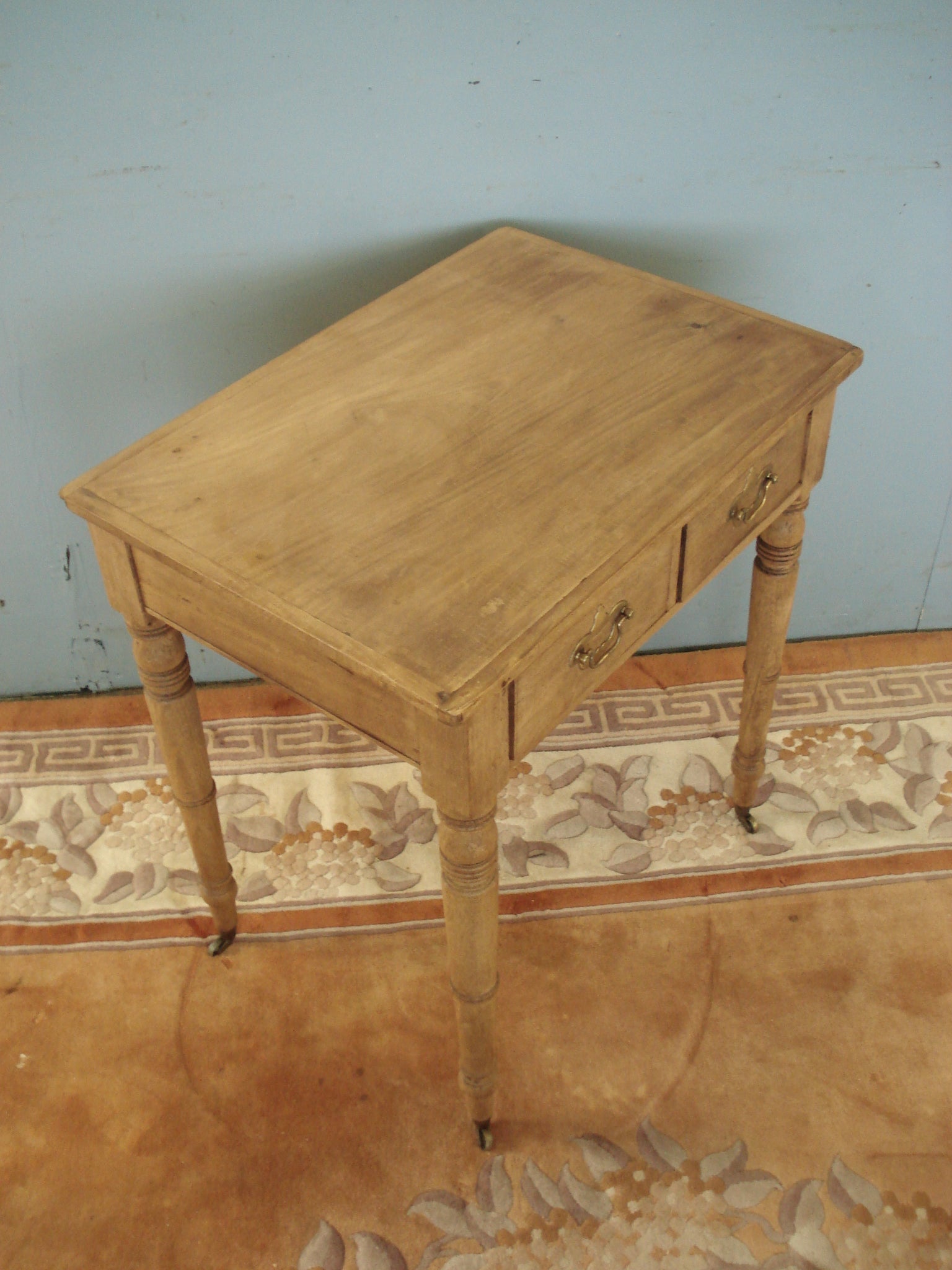 Finely Made Victorian Two Drawer Blonde Mahogany Side Table