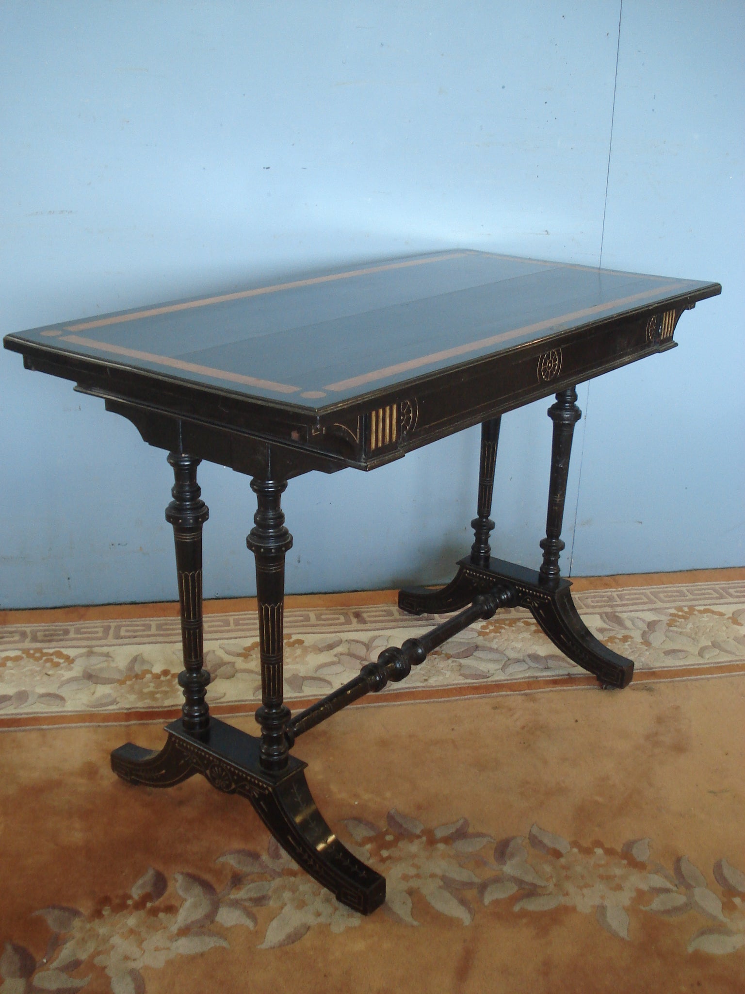 Inlaid ebonized side table circa 1880.
